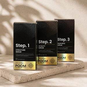 Packaging del Set 4D Dermacode — Sistema antiedad coreano POOM