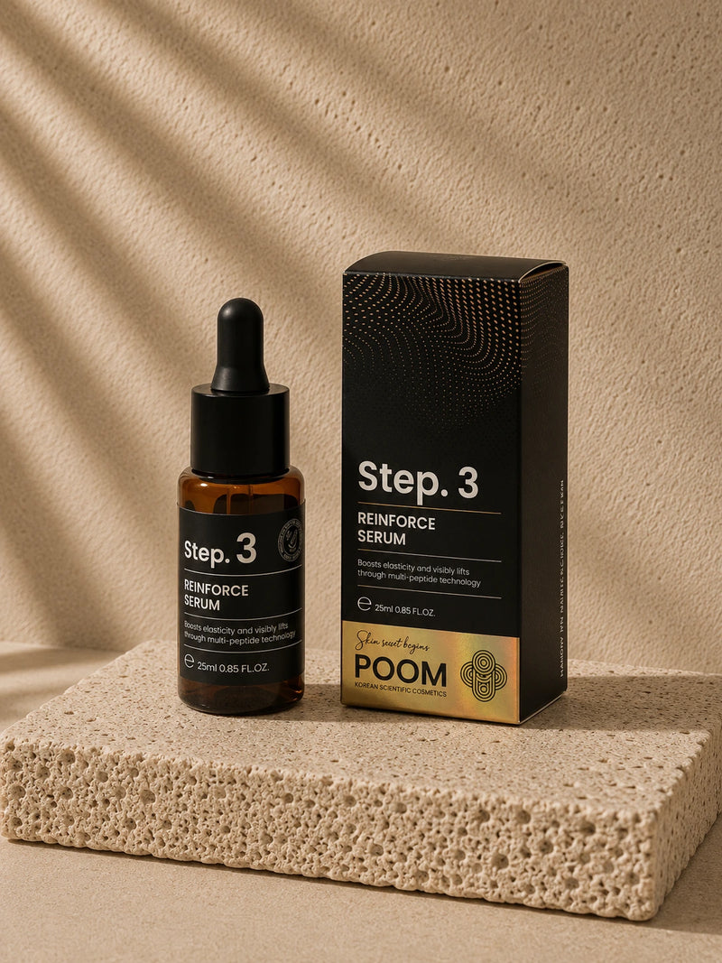  4D Dermacode Step 3 Reinforce POOM · sérum reafirmante con EGF bFGF VEGF IGF-1 factores de crecimiento · cosmética coreana antiedad