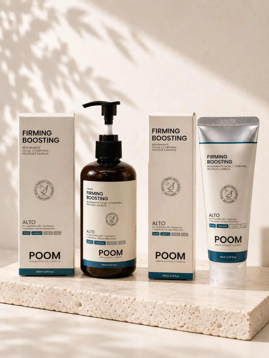 Firming Boosting 70ml-250ml · Crema reafirmante corporal coreana · Ceramida NP · POOM