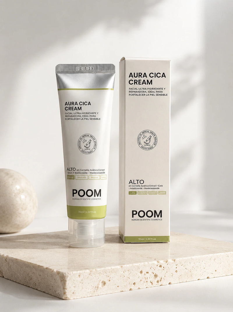 Aura Cica Cream POOM · crema facial con Centella asiática y GABA para piel sensible · hidratación calmante 70ml cosmética sanitaria coreana