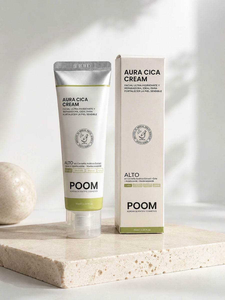 Aura Cica Cream POOM · crema facial con Centella asiática y GABA para piel sensible · hidratación calmante 70ml cosmética sanitaria coreana