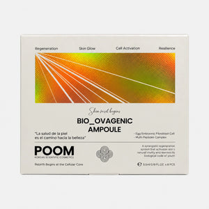 Bio_Ovagenic Ampoule POOM · vial concentrado con moléculas bioactivas derivadas de células madre pluripotentes caja