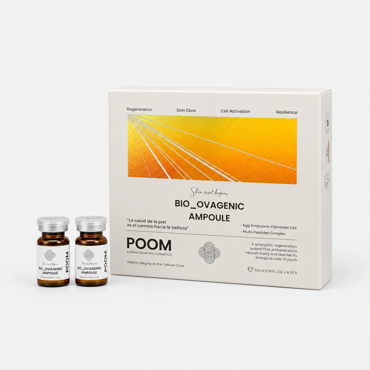 Bio_Ovagenic Ampoule POOM · ampolla facial con medios de cultivo de células madre pluripotentes, péptidos biomiméticos, vitaminas y antioxidantes