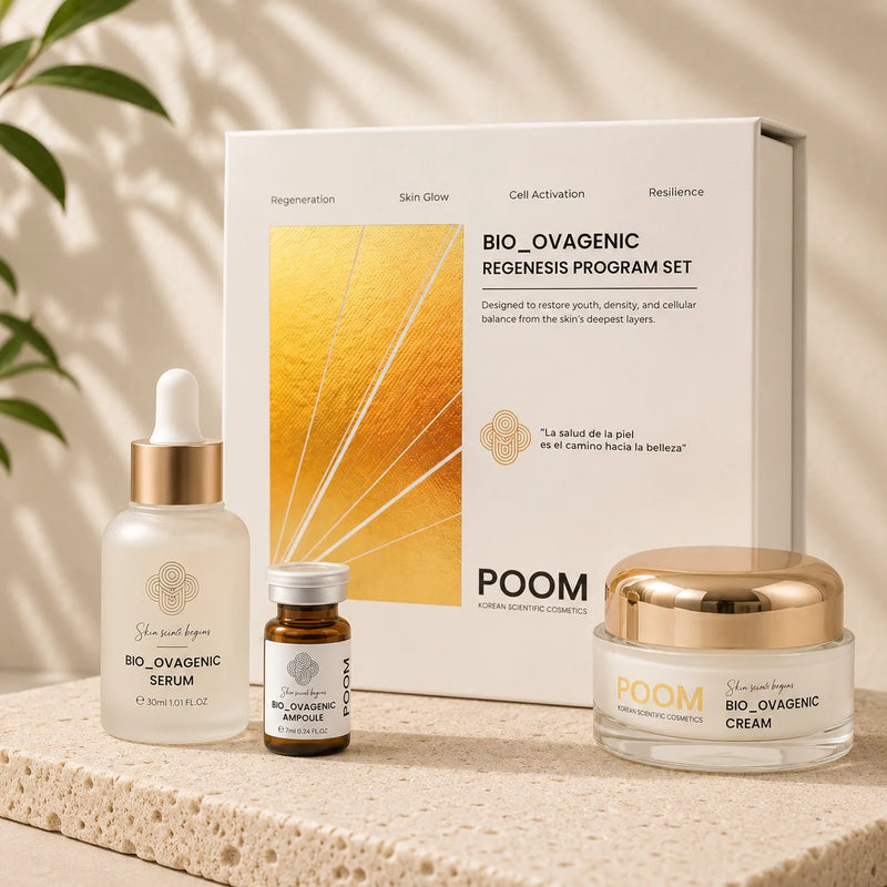 Bio Ovagenic Regenesis Program Set POOM · programa regeneración avanzada 3 pasos con células madre pluripotentes · cosmética sanitaria coreana
