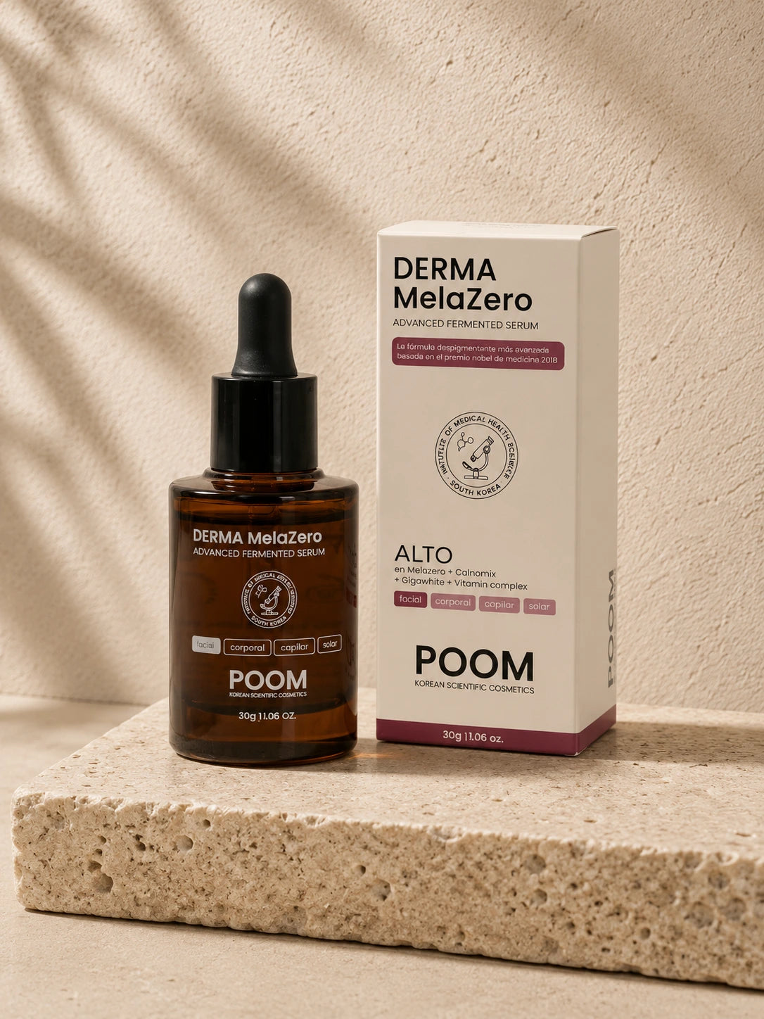 Derma MelaZero Serum POOM · sérum despigmentante con autofagia celular y Tranexamoyl Tetrapeptide-51 · tratamiento manchas facial coreano
