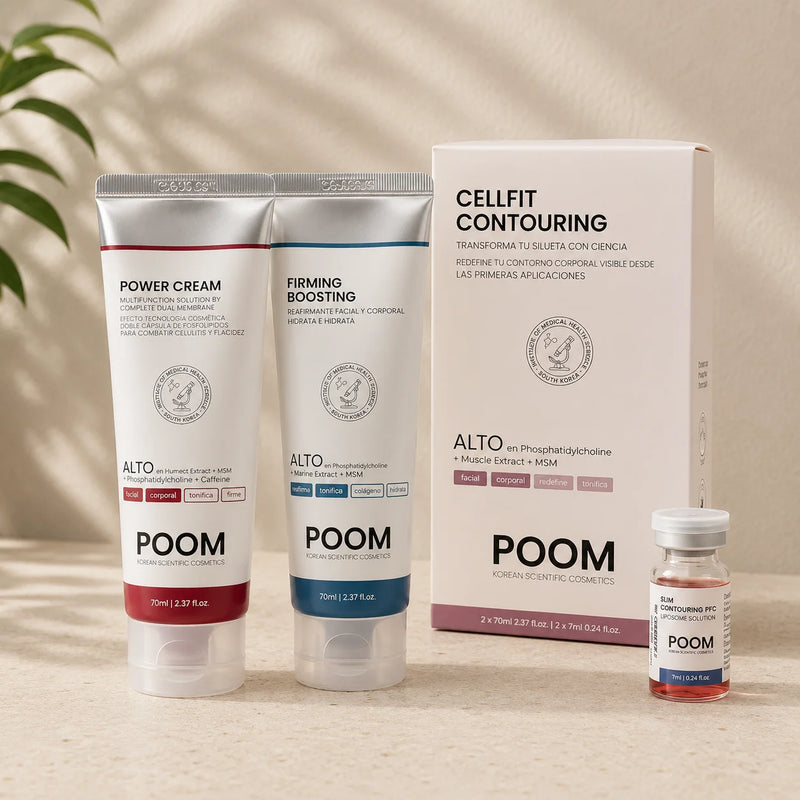 Pack Cellfit Contouring POOM · pack corporal completo con Slim 
   Contouring PPC fosfatidilcolina, Power Cream activación térmica 
   y Firming Boosting reafirmante · contorno, firmeza y microcirculación 
   en sinergia · cosmética sanitaria coreana