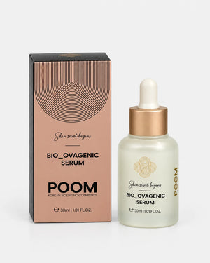 POOM Bio_Ovagenic Serum con su caja, tratamiento facial intensivo de acción antiedad y regeneradora con complejo celular a 50.000 ppm