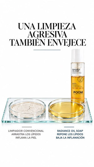 Limpieza facial suave y profunda con POOM aceite limpiador