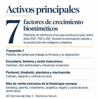 Principales activos de POOM Reinforce Serum con siete factores de crecimiento, escualano y ácido hialurónico