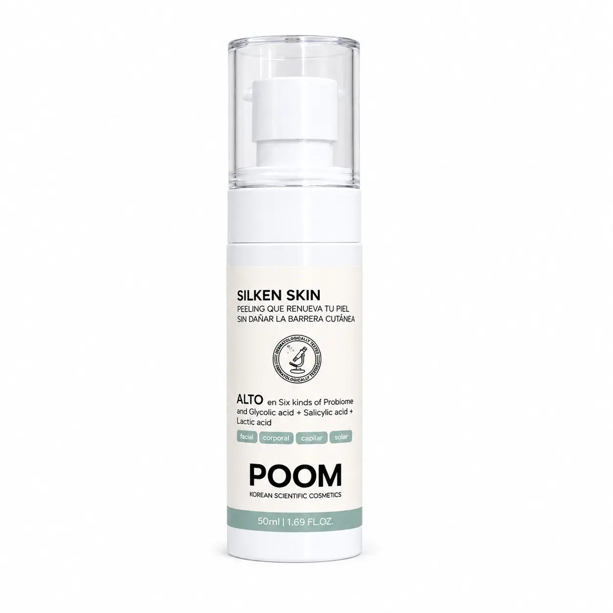 POOM Silken Skin Peeling, peeling químico doméstico con ácido glicólico, salicílico y láctico, células madre y 6 probióticos