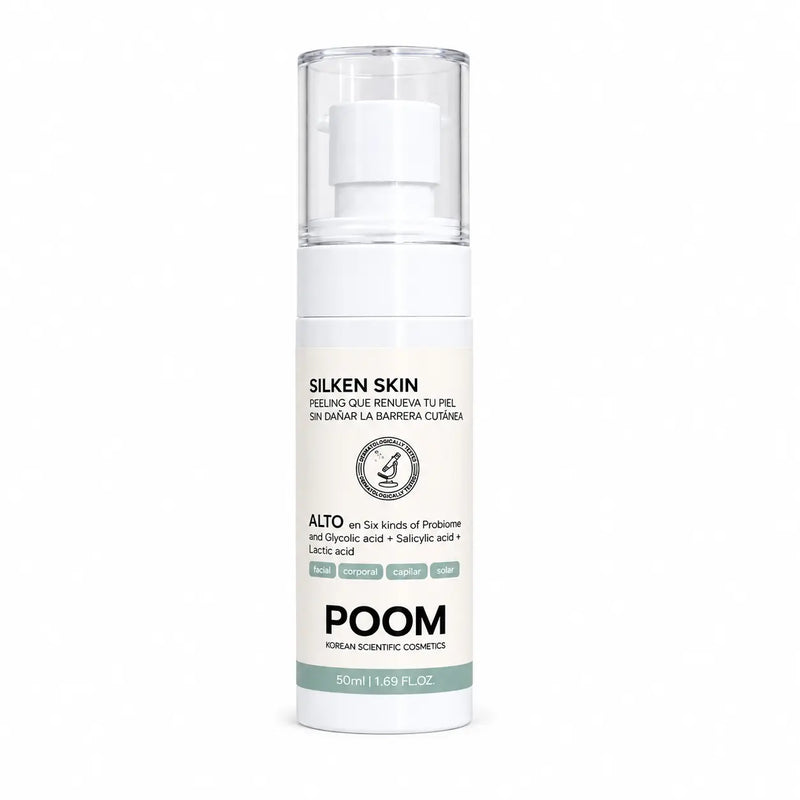 POOM Silken Skin Peeling, peeling químico doméstico con ácido glicólico, salicílico y láctico, células madre y 6 probióticos
