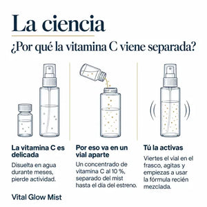 Infografía científica sobre la vitamina C y su eficacia en el cuidado facial