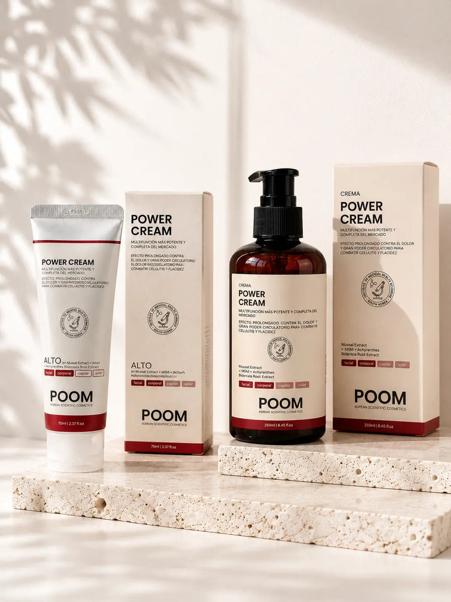 Power Cream POOM · crema cosmética de activación térmica para sensación de alivio muscular y articular · 70ml y 250ml