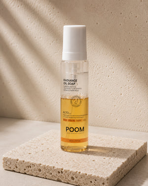 Radiance Oil Soap POOM · aceite limpiador facial tratante para piel sensible y piel madura · cosmética sanitaria