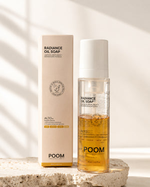 Radiance Oil Soap POOM · aceite limpiador facial tratante para piel sensible y piel madura · cosmética sanitaria