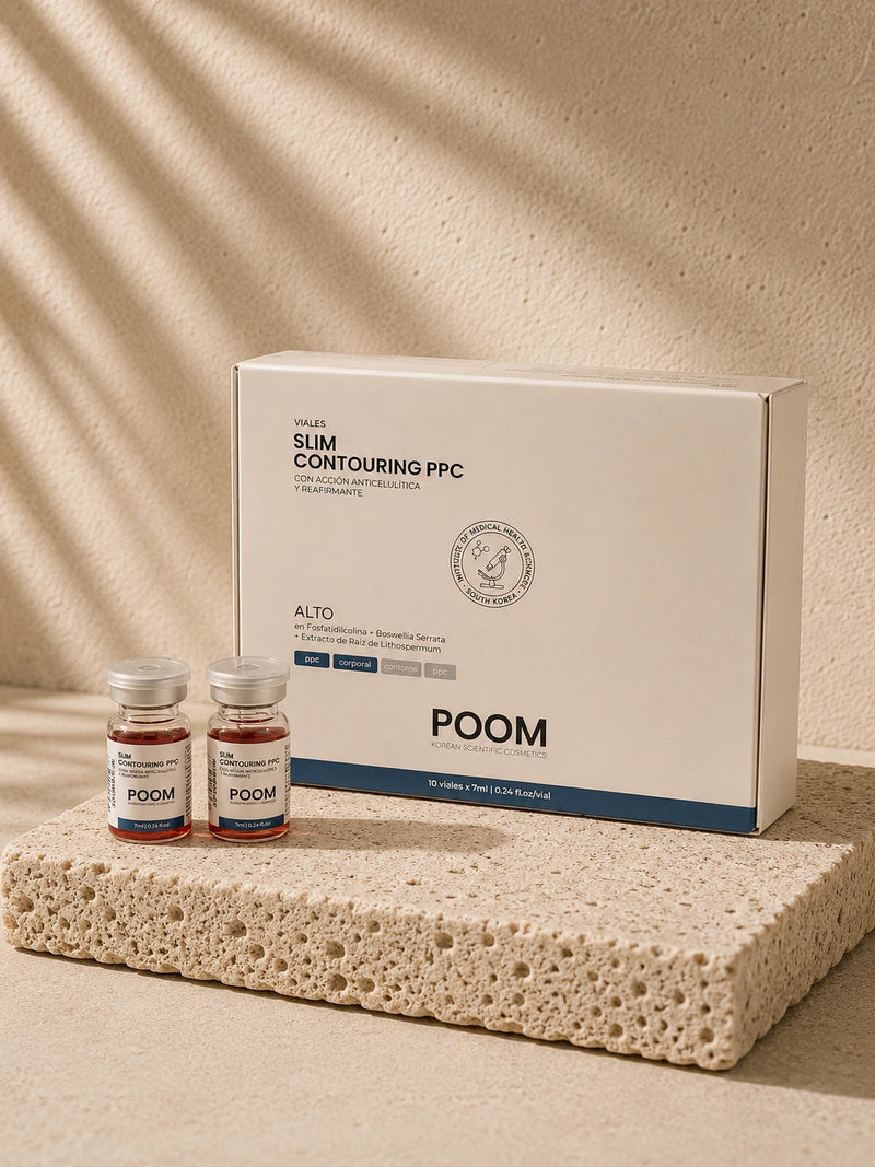 Slim Contouring PPC POOM · vial corporal con fosfatidilcolina  lipolítica para grasa localizada en abdomen, cartucheras, brazos y papada · 10 viales de 7ml cosmética sanitaria coreana