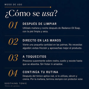 Cómo usar Soothing Tonic POOM: aplicar sobre la piel limpia como paso de tonificación antes del sérum y la crema