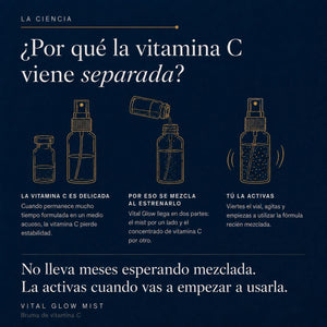 Ciencia de Vital Glow POOM basada en un sistema de vitamina C activada al instante para preservar mejor su estabilidad y eficacia cosmética.